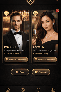 SugarDaddy Singapore mobile app interface showing lifestyle matchmaking features